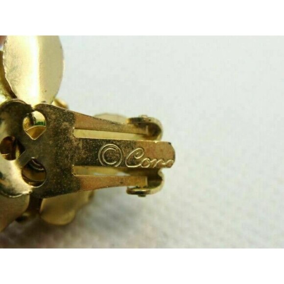 Woman's Earrings Coro Vintage Clip-On Gold-tone Flower Center Stone - Picture 6 of 8